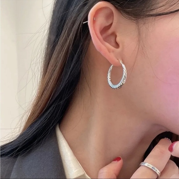 ⭐️ NEW Classic Antiqued Silver Twist Hoop Earrings - Picture 5 of 8